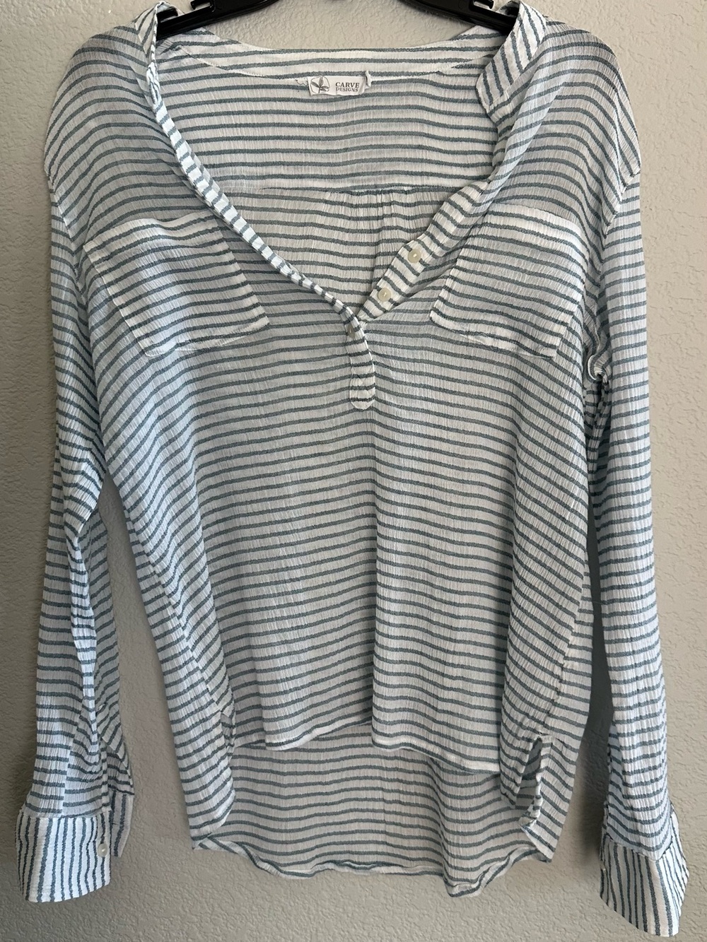 Carve Designs Light Blue & White Striped Button-Front Henley